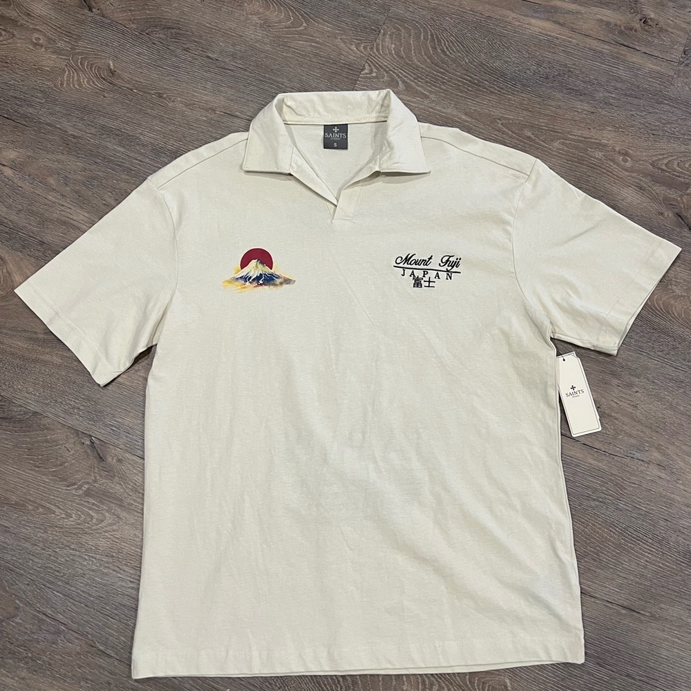 Saints Studio Off White Mount Fuji Japan Embroidered Polo